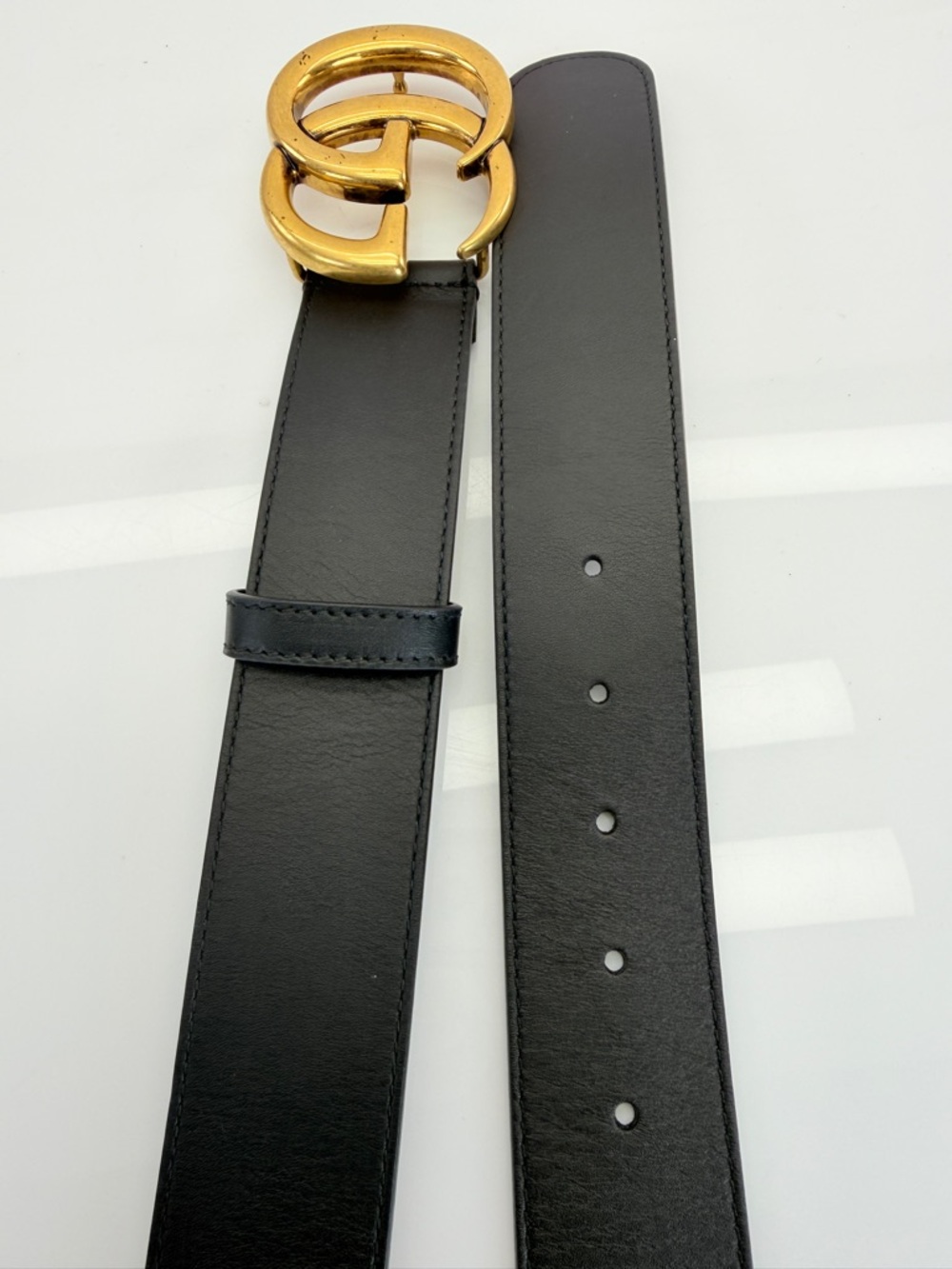 Gucci 2015 Re Edition Wide Leather Belt Gg Double Marmont Black 400593 80/32 - Picture 6 of 10